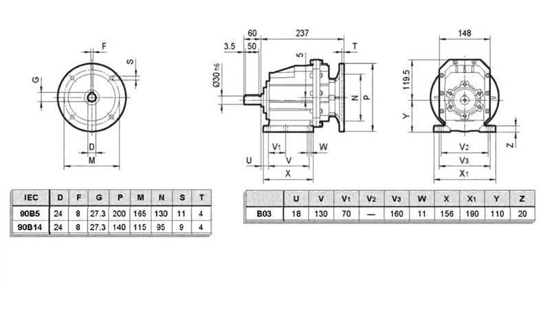 REDUKTOR ERC03 DLA SILNIKA ELEKTRYCZNEGO MS90 (1.1-1.5kW) STOSUNEK 25:1