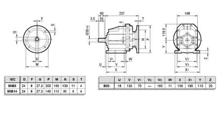 REDUKTOR ERC03 DLA SILNIKA ELEKTRYCZNEGO MS90 (1.1-1.5kW) STOSUNEK 25:1